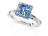 White gold Fancy Blue Princess Cut Diamond Engagement Ring with Side Stone Accents and Four-Prong Setting_25