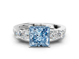 White gold Fancy Blue Princess  Cut Diamond Five-Stone Prong Set White Gold Ring_32