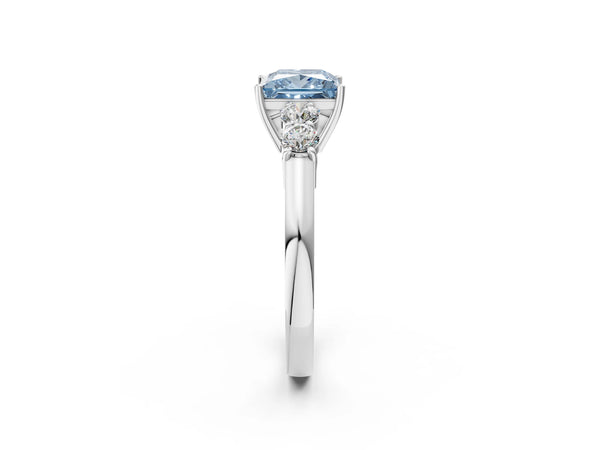 White gold Fancy Blue Princess  Cut Diamond Five-Stone Prong Set White Gold Ring