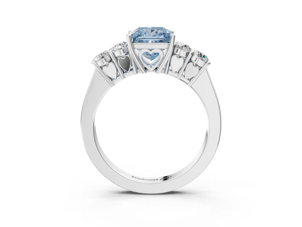 White gold Fancy Blue Princess  Cut Diamond Five-Stone Prong Set White Gold Ring