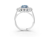 White gold Fancy Blue Princess Cut Diamond Floral Double Halo Engagement Ring with Prong Setting_112