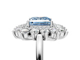 White gold Fancy Blue Princess Cut Diamond Floral Double Halo Engagement Ring with Prong Setting_41