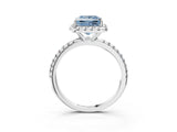 White gold Fancy Blue Princess  Cut Diamond Floral Halo Engagement Ring with Pavé Band and Prong Setting_51