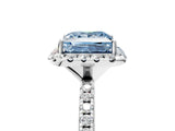 White gold Fancy Blue Princess  Cut Diamond Floral Halo Engagement Ring with Pavé Band and Prong Setting_53