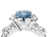 White gold Fancy Blue Princess  Cut Diamond Floral Halo Engagement Ring with Shared Prong Setting 5