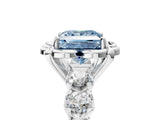 White gold Fancy Blue Princess  Cut Diamond Floral Halo Engagement Ring with Shared Prong Setting