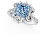 White gold Fancy Blue Princess  Cut Diamond Floral Halo Pave Band with Prong Setting_38