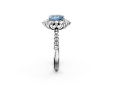 White gold Fancy Blue Princess  Cut Diamond Floral Halo Pave Band with Prong Setting_38