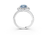 White gold Fancy Blue Princess  Cut Diamond Floral Halo Pave Band with Prong Setting_39