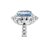 White gold Fancy Blue Princess  Cut Diamond Floral Halo Pave Band with Prong Setting_41