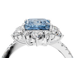 White gold Fancy Blue Princess  Cut Diamond Floral Halo Pave Band with Prong Setting_41