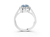 White gold Fancy Blue Princess Cut Diamond Floral Halo Ring with Pavé Band and Prong Setting_10