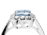 White gold Fancy Blue Princess Cut Diamond Floral Halo Ring with Pavé Band and Prong Setting_11