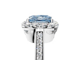White gold Fancy Blue Princess Cut Diamond Floral Halo Ring with Pavé Band and Prong Setting_12