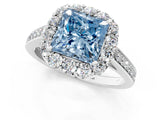 White gold Fancy Blue Princess Cut Diamond Floral Halo Ring with Pavé Band and Prong Setting_8