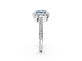 White gold Fancy Blue Princess Cut Diamond Floral Halo Ring with Pavé Band and Prong Setting_9