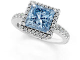 White gold Fancy Blue Princess Cut Diamond Halo Engagement Ring with Pavé Band and Prong Setting_52