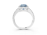 White gold Fancy Blue Princess Cut Diamond Halo Engagement Ring with Pavé Band and Prong Setting_54
