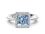 White gold Fancy Blue Princess  Cut Diamond Halo Engagement Ring with Split Shank and Four-Prong Setting_90