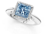 White gold Fancy Blue Princess  Cut Diamond Halo Engagement Ring with Split Shank and Four-Prong Setting_91
