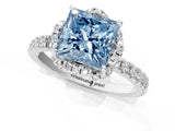 White gold Fancy Blue Princess Cut Diamond Halo Pave Band with Four-Prong Setting_4