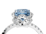 White gold Fancy Blue Princess Cut Diamond Halo Pave Band with Four-Prong Setting_7