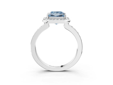 White gold Fancy Blue Princess Cut Diamond Halo Ring with Bezel Frame and Pavé Band_3