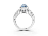 White gold Fancy Blue Princess Cut Diamond Halo Ring with Milgrain Pavé Band and Four-Prong Setting_51