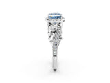 White gold Fancy Blue Princess Cut Diamond Halo Ring with Milgrain Pavé Band and Four-Prong Setting_51