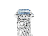 White gold Fancy Blue Princess Cut Diamond Halo Ring with Milgrain Pavé Band and Four-Prong Setting_53