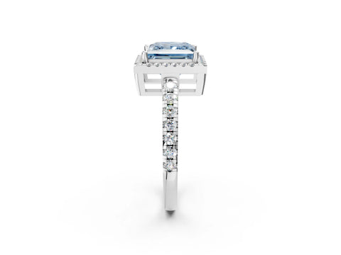 White gold Fancy Blue Princess Cut Diamond Halo Ring with Pavé Band and Four-Prong Setting_14