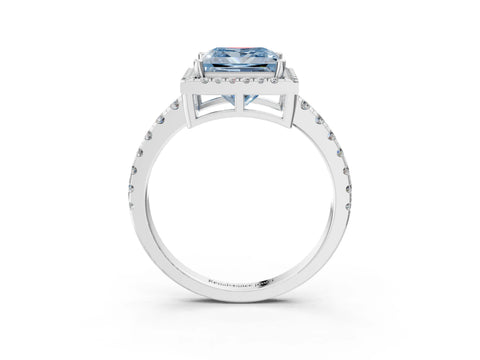 White gold Fancy Blue Princess Cut Diamond Halo Ring with Pavé Band and Four-Prong Setting_15