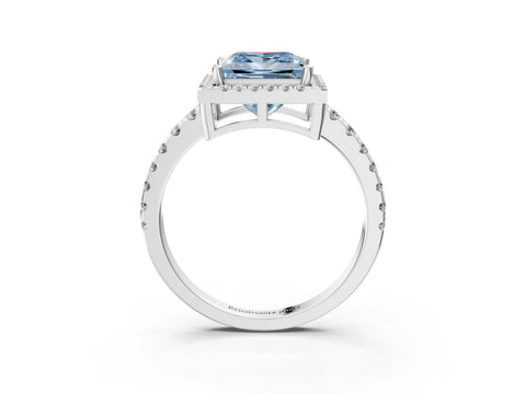 White gold Fancy Blue Princess Cut Diamond Halo Ring with Pavé Band and Four-Prong Setting_3