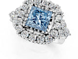 White gold Fancy Blue Princess Cut Diamond Halo Ring with Pavé Band and Four-Prong Setting_66