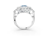 White gold Fancy Blue Princess Cut Diamond Halo Ring with Pavé Band and Four-Prong Setting_67