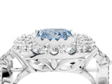 White gold Fancy Blue Princess Cut Diamond Halo Ring with Pavé Band and Four-Prong Setting_68