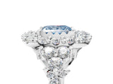 White gold Fancy Blue Princess Cut Diamond Halo Ring with Pavé Band and Four-Prong Setting_70