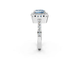 White gold Fancy Blue Princess Cut Diamond Halo Ring with Pavé Band and Prong Setting_14