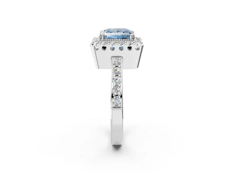 White gold Fancy Blue Princess Cut Diamond Halo Ring with Pavé Band and Prong Setting_14