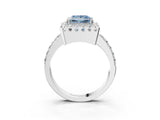 White gold Fancy Blue Princess Cut Diamond Halo Ring with Pavé Band and Prong Setting_15