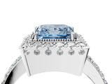 White gold Fancy Blue Princess Cut Diamond Halo Ring with Pavé Band and Prong Setting_16