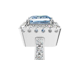 White gold Fancy Blue Princess Cut Diamond Halo Ring with Pavé Band and Prong Setting_17