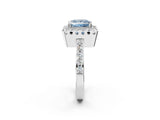 White gold Fancy Blue Princess Cut Diamond Halo Ring with Pavé Band and Prong Setting_2