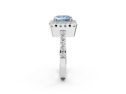 White gold Fancy Blue Princess Cut Diamond Halo Ring with Pavé Band and Prong Setting_2