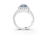 White gold Fancy Blue Princess Cut Diamond Halo Ring with Pavé Band and Prong Setting_3