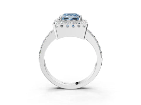White gold Fancy Blue Princess Cut Diamond Halo Ring with Pavé Band and Prong Setting_3