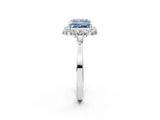 White gold Fancy Blue Princess Cut Diamond Halo Ring with Pear Side Stones and Prong Setting_77