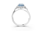 White gold Fancy Blue Princess Cut Diamond Halo Ring with Pear Side Stones and Prong Setting_78
