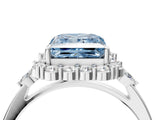White gold Fancy Blue Princess Cut Diamond Halo Ring with Pear Side Stones and Prong Setting_79