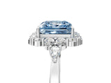 White gold Fancy Blue Princess Cut Diamond Halo Ring with Pear Side Stones and Prong Setting_80
